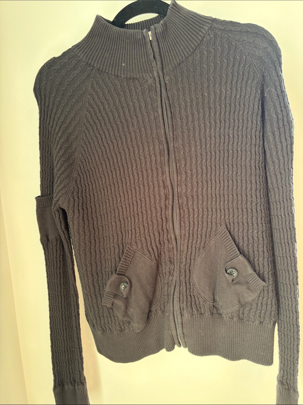 Women’s Full-Zip Cable Knit Sweater Jacket - Charcoal